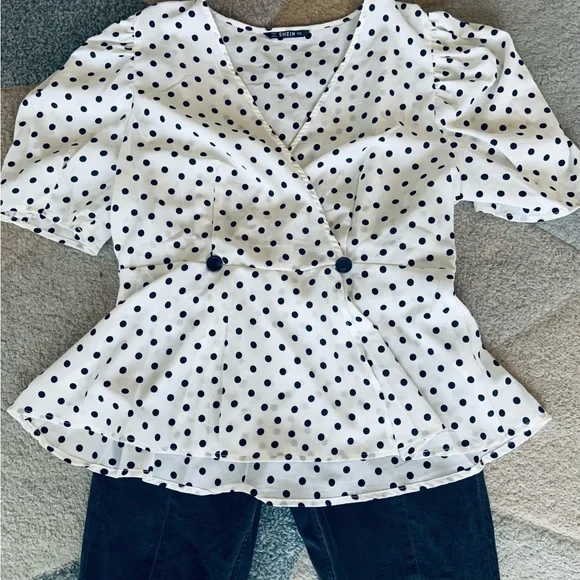 SHEIN White Blouse with Black Polka Dots - Picture 3 of 5